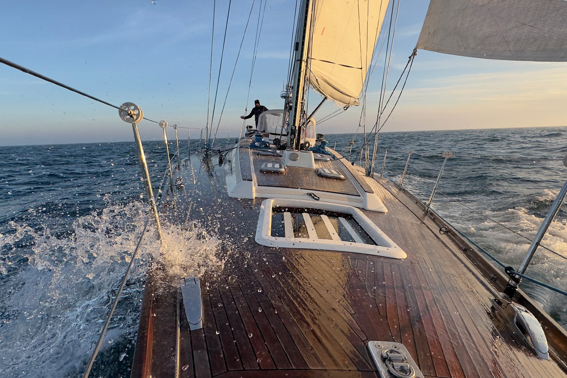 Noonmark yacht underway sailing from bow