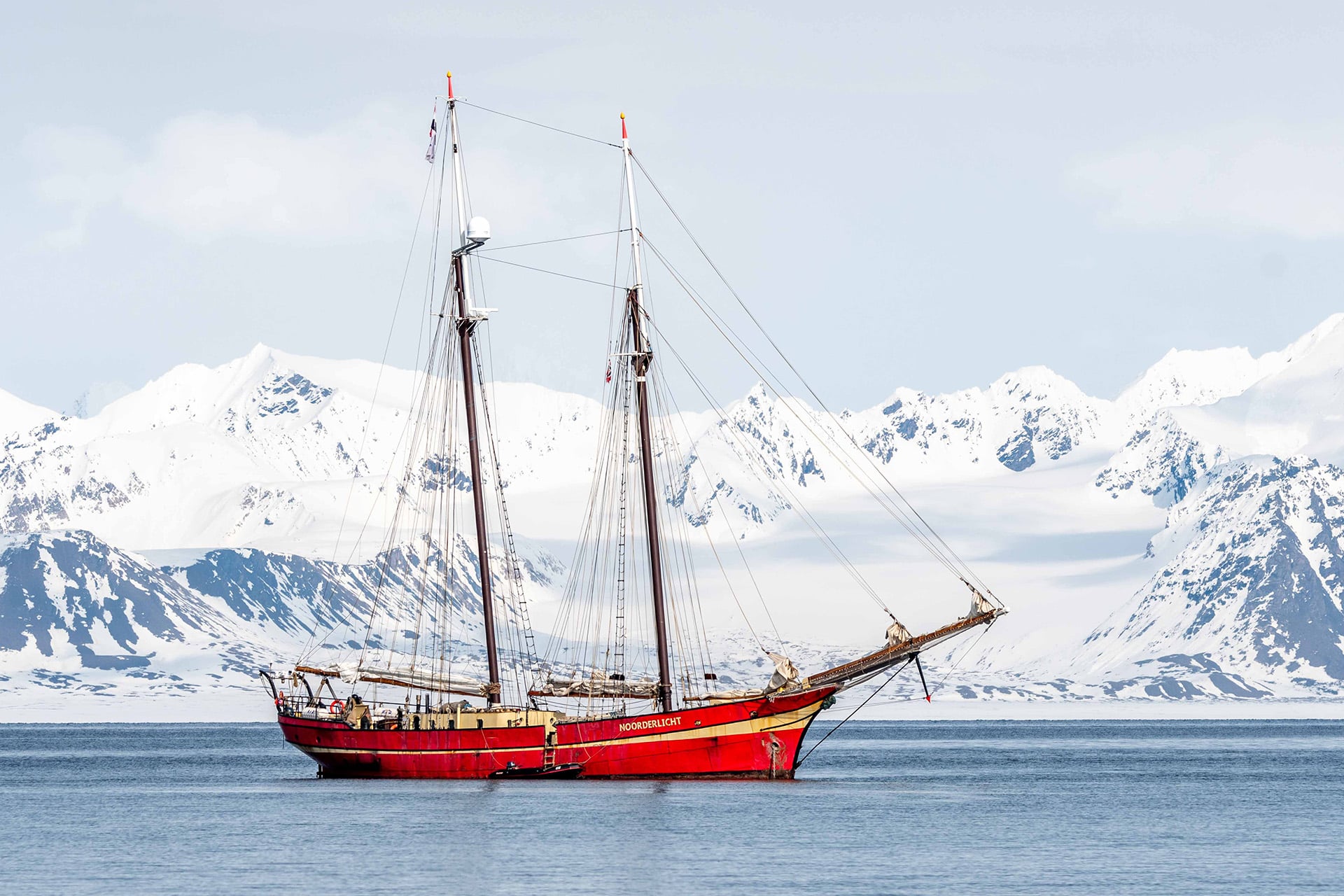 Noorderlicht anchored in Arctic Svalbard in Spring Autumn