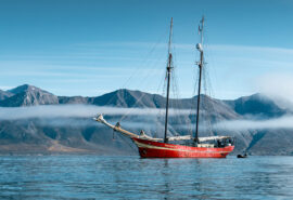 Noorderlicht anchored in Arctic svalbard summer