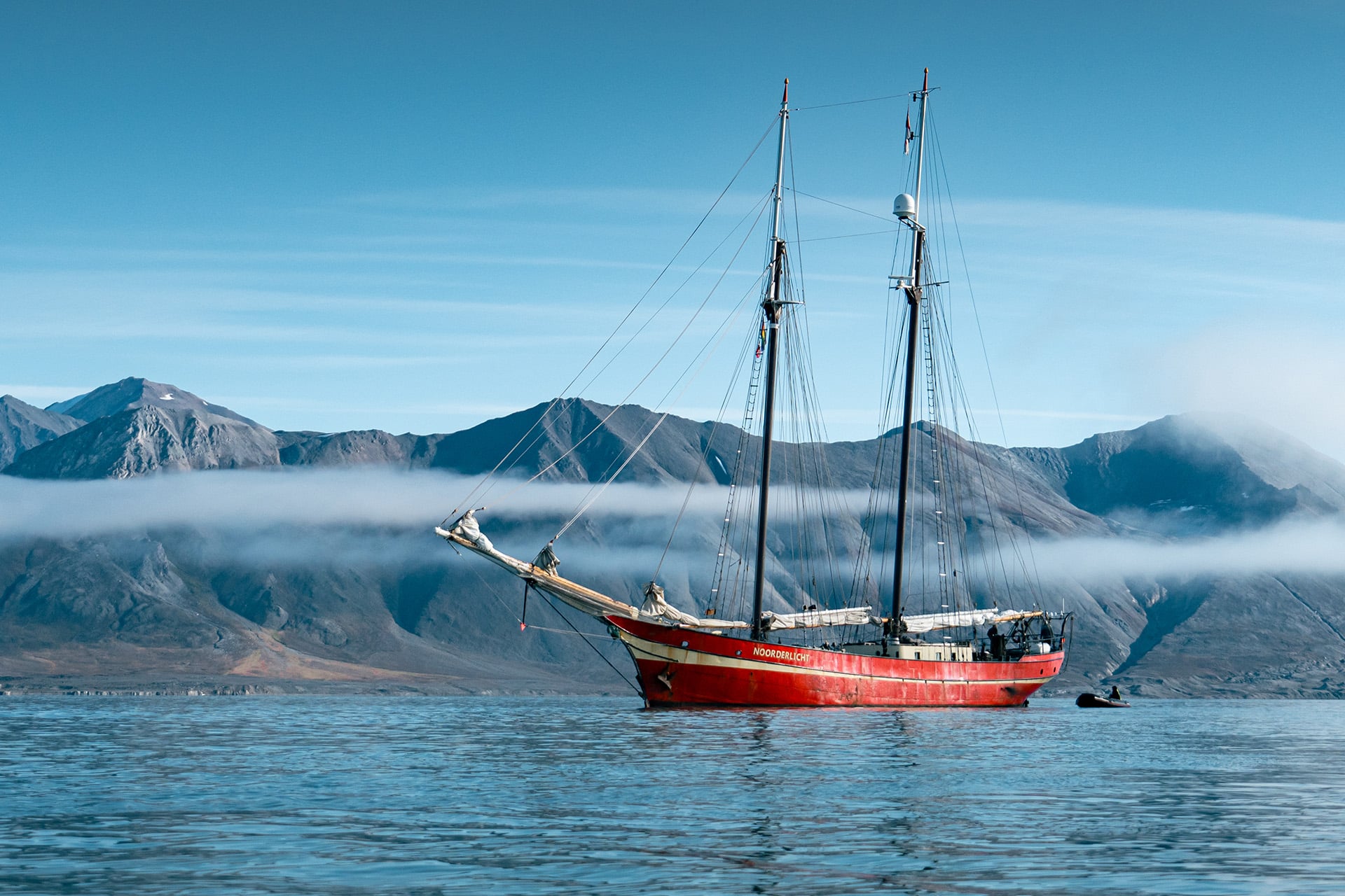 Noorderlicht anchored in Arctic svalbard summer