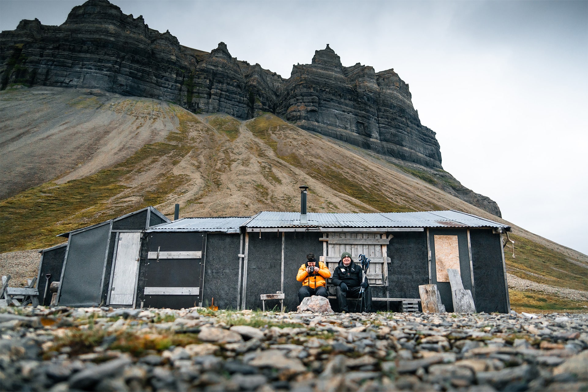 Noorderlicht guests exploring ghost town in Arctic Svalbard