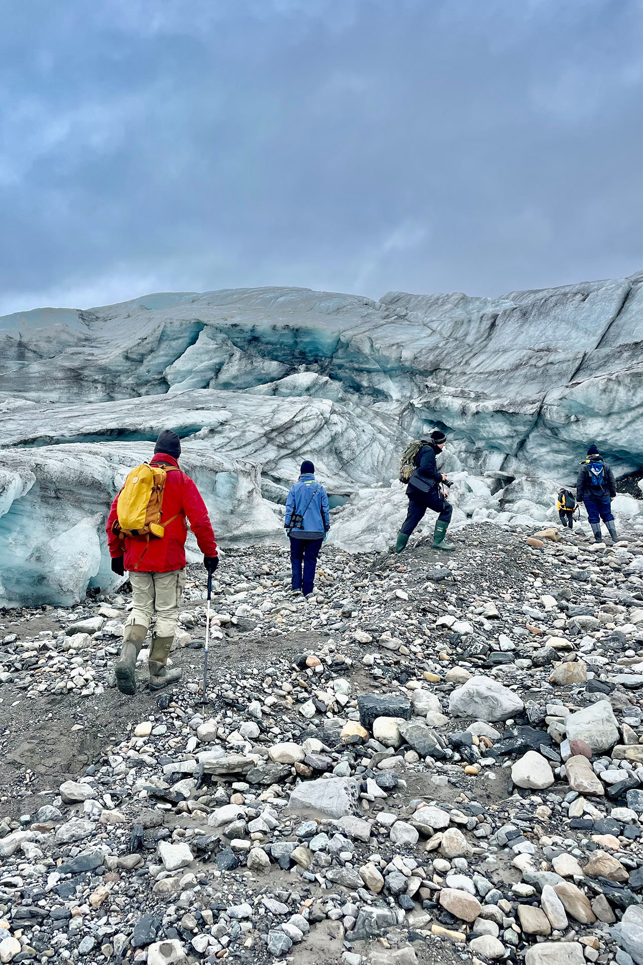 Noorderlicht guests hiking glaciers ashore