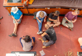 Ooosterschelde guests on deck learning knots crew