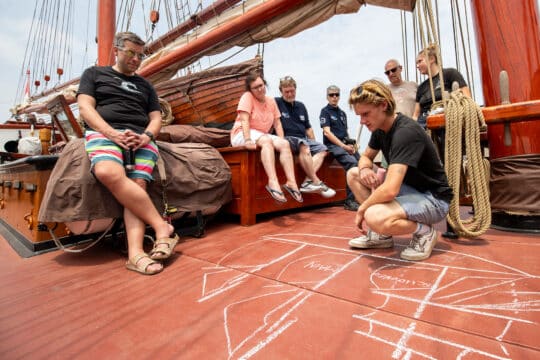 Oosterschelde guests onboard learning sailing teaching