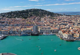 Overlooking Sete during the escale à sète festival, France Aerial