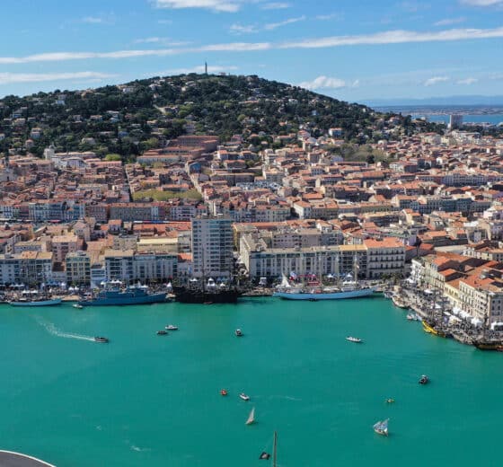 Overlooking Sete during the escale à sète festival, France Aerial