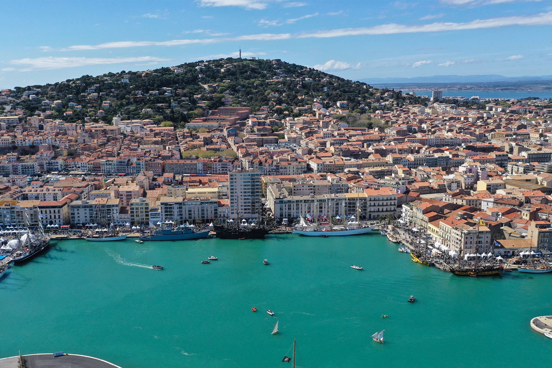 Overlooking Sete during the escale à sète festival, France Aerial