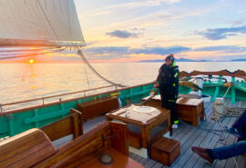 Pellew guest sailing at sunset female solo sailor