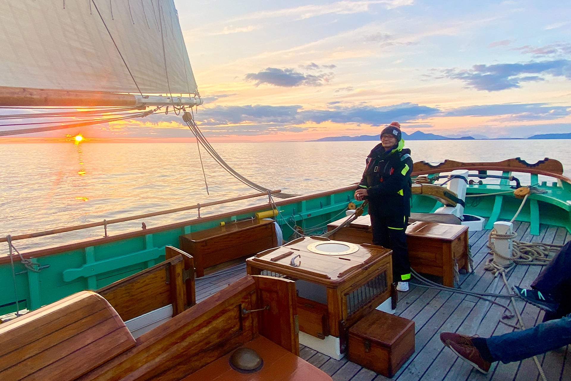 Pellew guest sailing at sunset female solo sailor