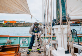 Pellew on deck guest coiling ropes