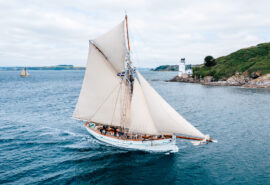 Pellew pilot cutter in full sail in Cornwall