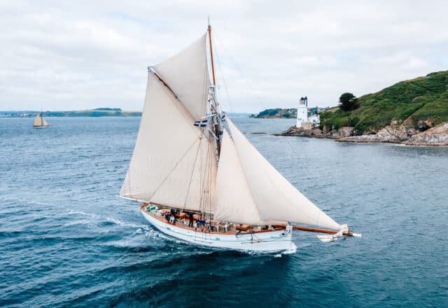 Pellew pilot cutter in full sail in Cornwall