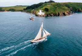 Pellew pilot cutter underway sailing in Cornwall