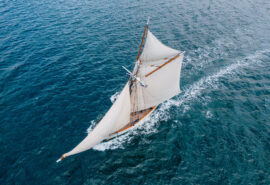 Pellew sailing from above open ocean