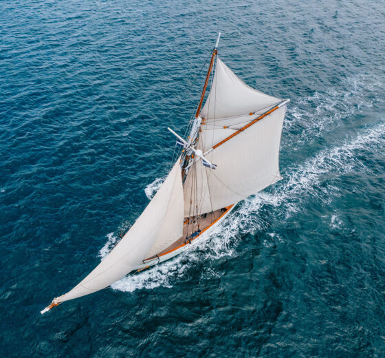 Pellew sailing from above open ocean