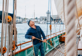Pellew skipper Luke on board in Cornwall
