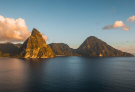 Pitons at sunset, St Lucia, Caribbean