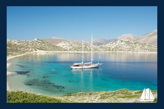 Rhea anchored in Greece, Sailing Classics