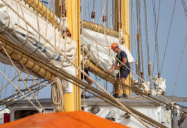 Santa Maria Manuela Crew onboard tying sails