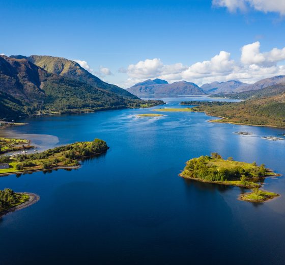 Aerial view of Loch Linnhe in Scotland