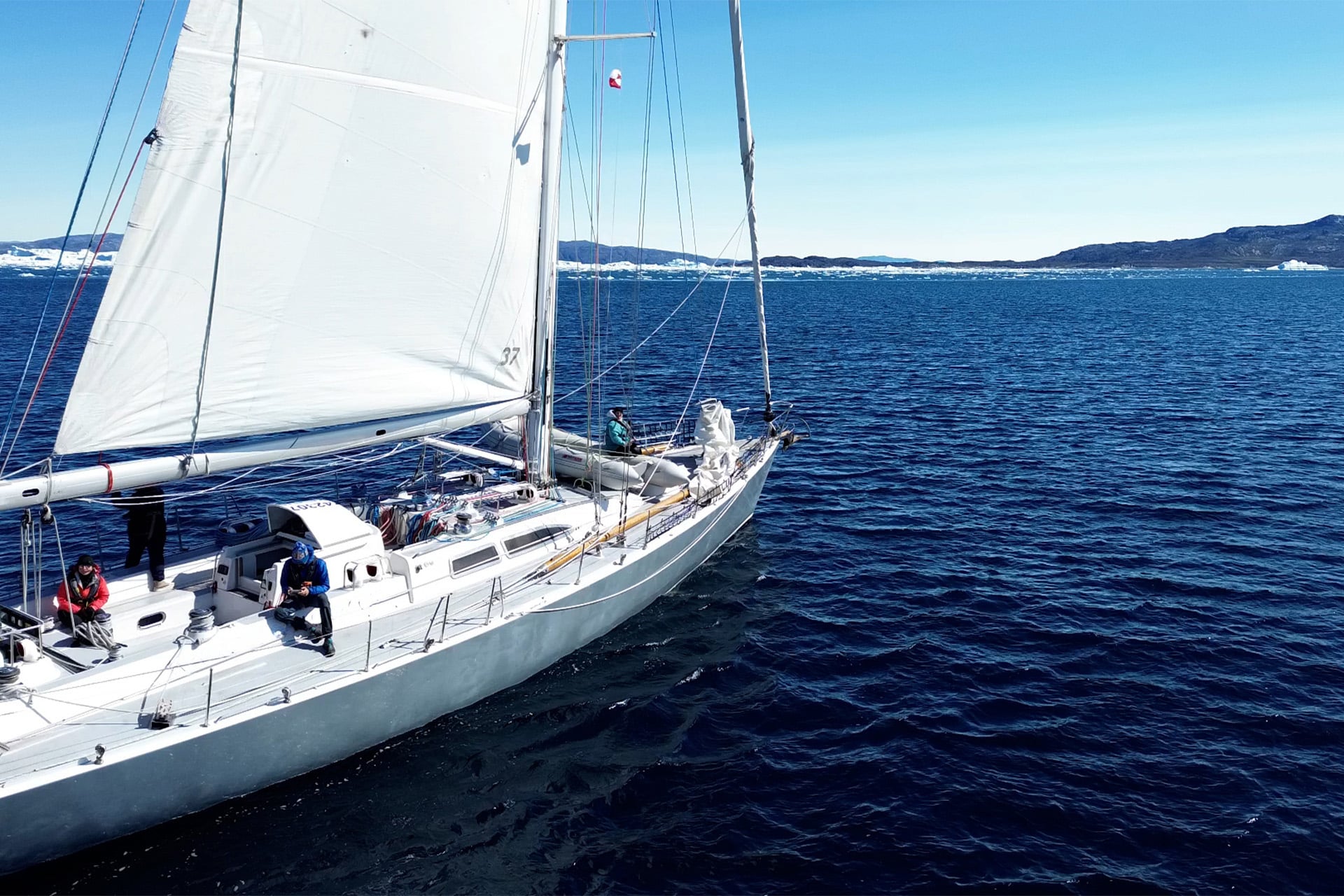 Sea Dragon sailing yacht close view in Arctic waters, Greenland -