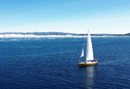 Sea Dragon sailing yacht underway in the Arctic waters of Greenland