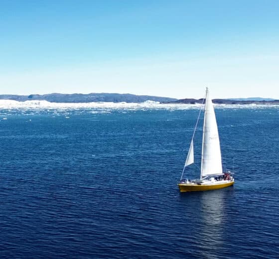 Sea Dragon sailing yacht underway in the Arctic waters of Greenland