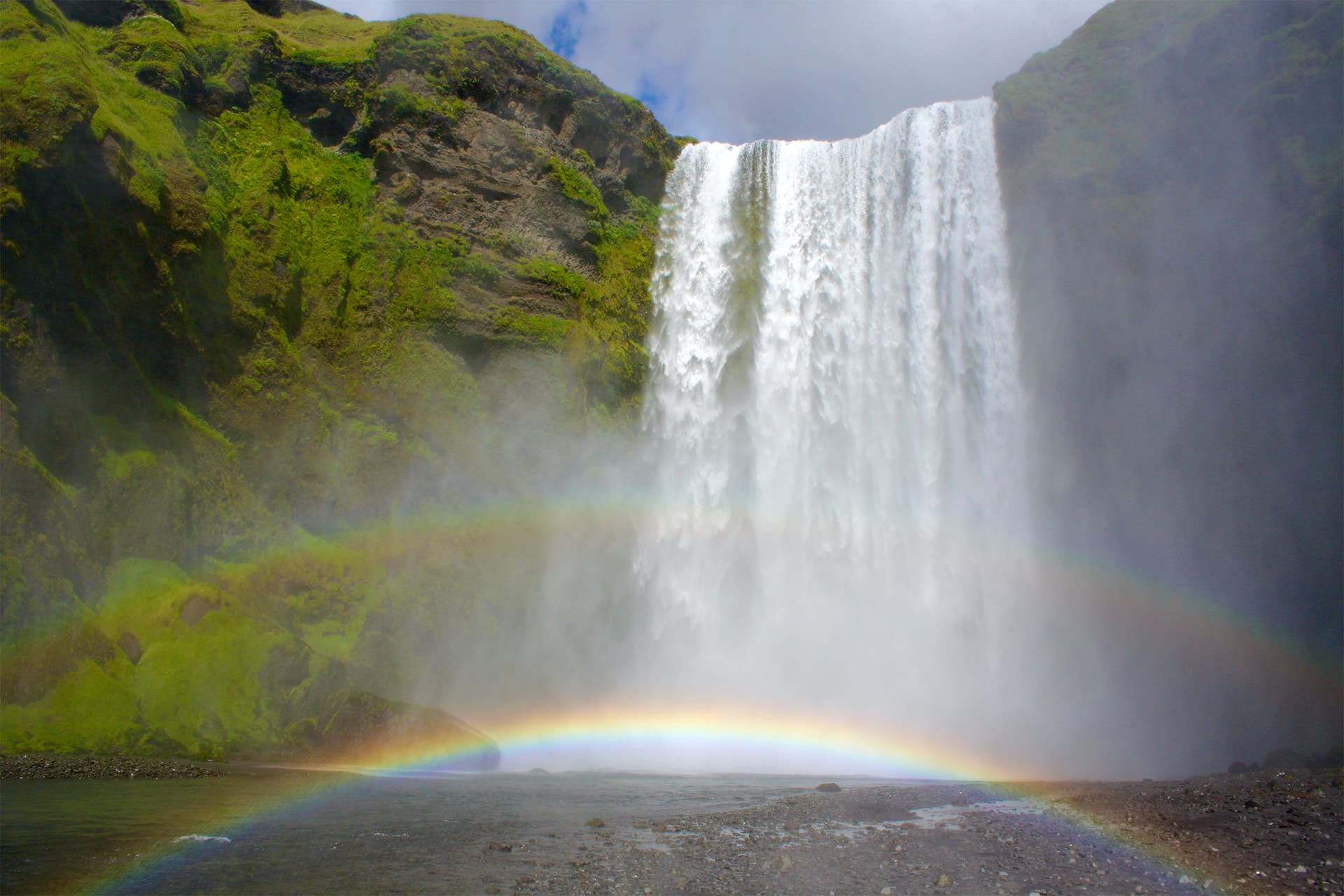 Sea Dragon view ashore of Skógafoss, waterfall, Iceland