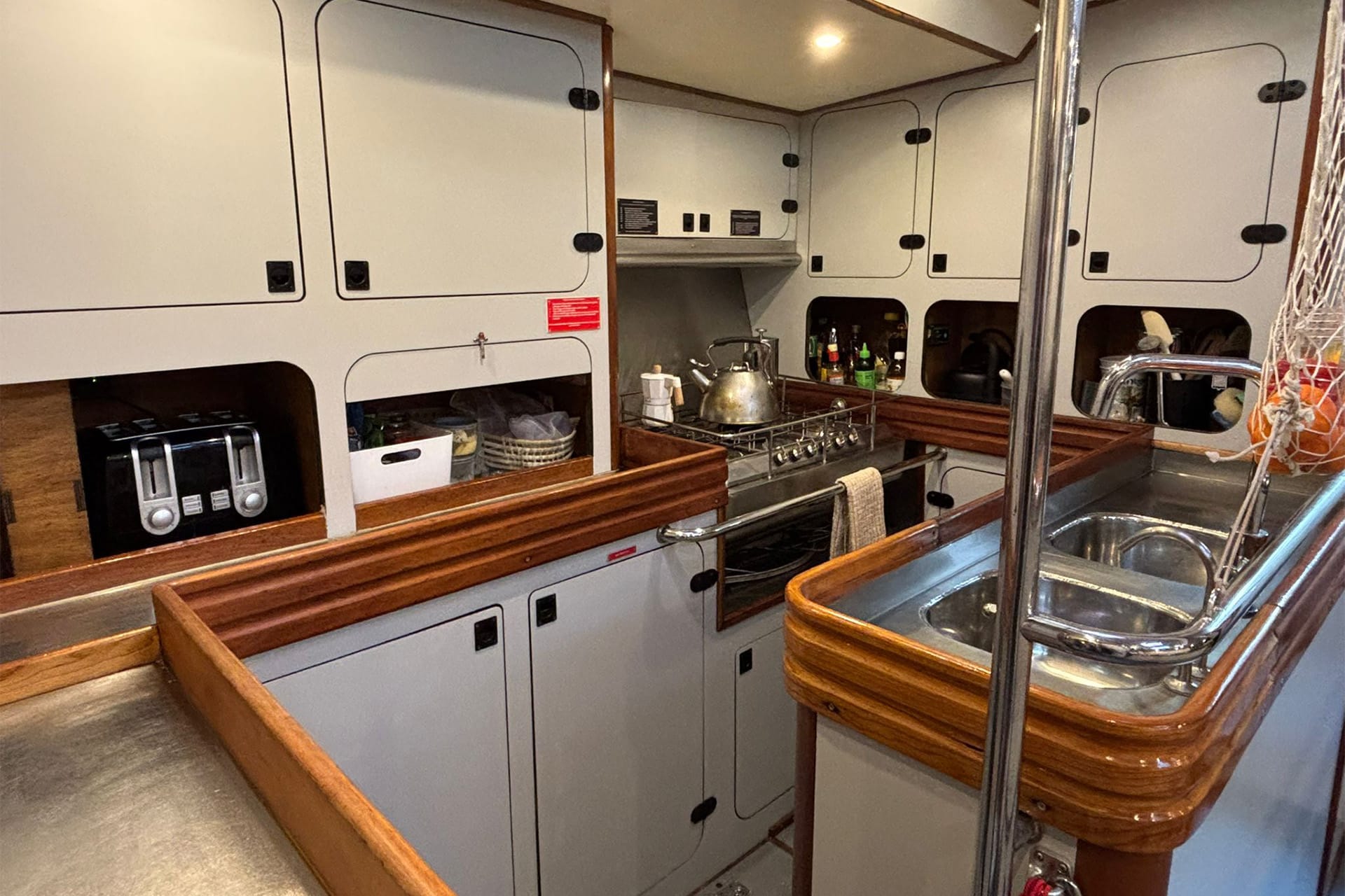 Sea Dragon yacht onboard below deck view of galley interior