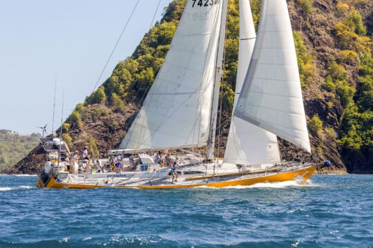 Sea Dragon yacht underway heeling sunshine sailing