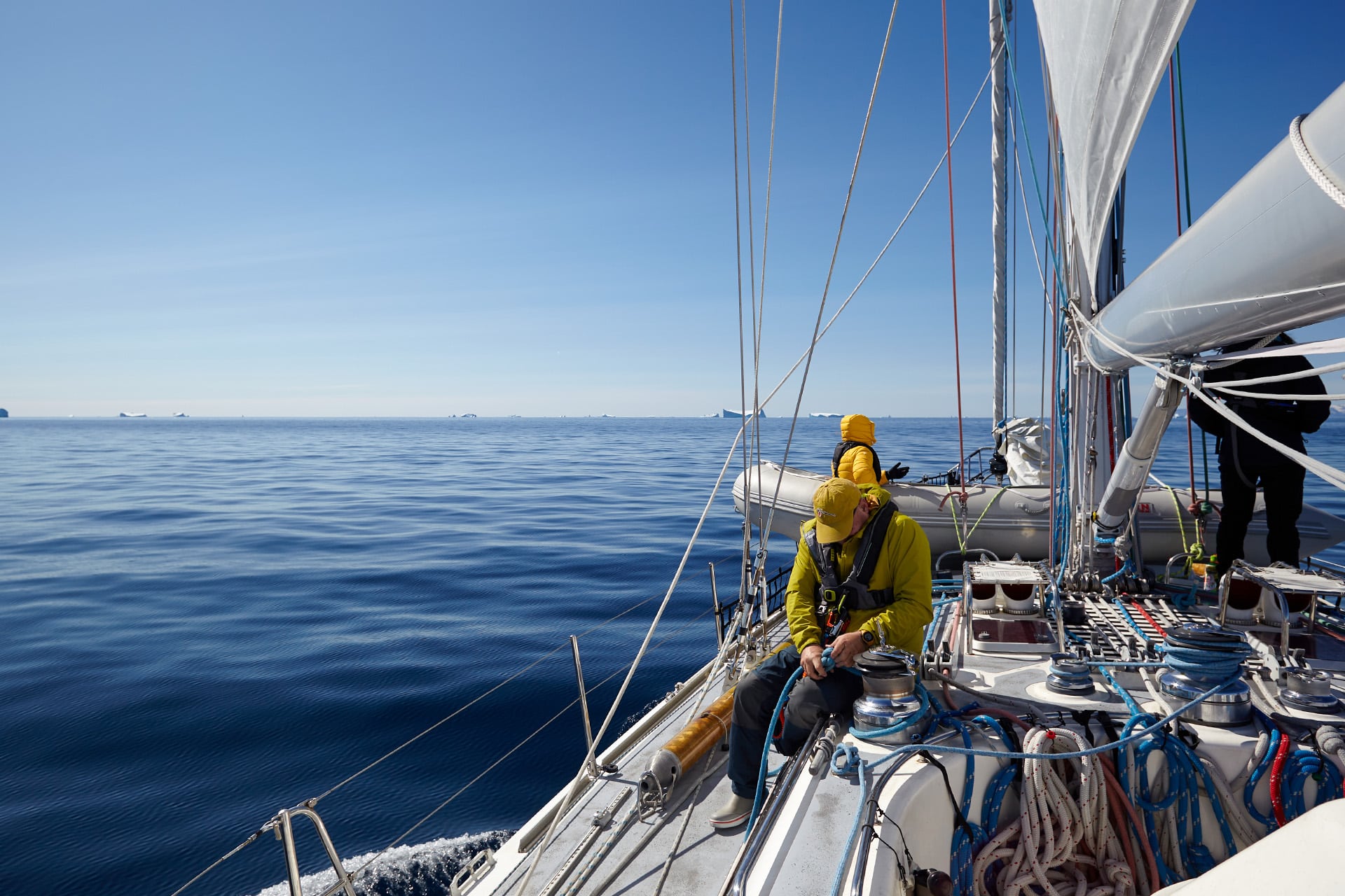 Sea dragon sailing yacht underway on deck in calm waters