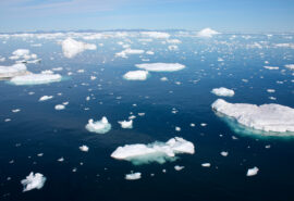 Sea dragon view of icy waters in Ilulissat Icefjord, Greenland, Arctic