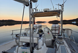 Sea dragon yacht on deck view of sunset -