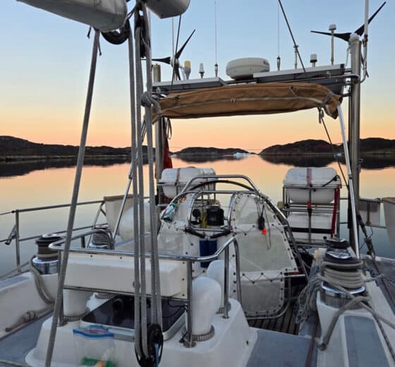 Sea dragon yacht on deck view of sunset -