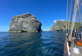Sea stacks around St Kilda on board Blue Clipper, Scotland