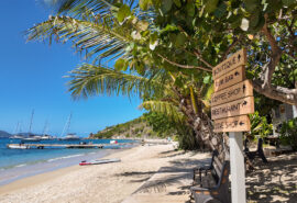 Sign on beach in the BVIs British Virgin Islands Caribbean beach