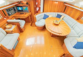 Skyelark saloon and dining area luxury yacht charter