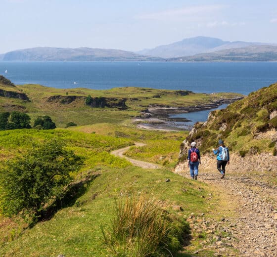 Steady guests walking on the Isle of Kerrera, Hebrides, Scotland hike and sail