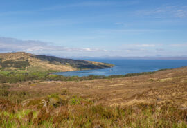 Steady view overlooking the Isle of Rum, Hebrides, Scotland