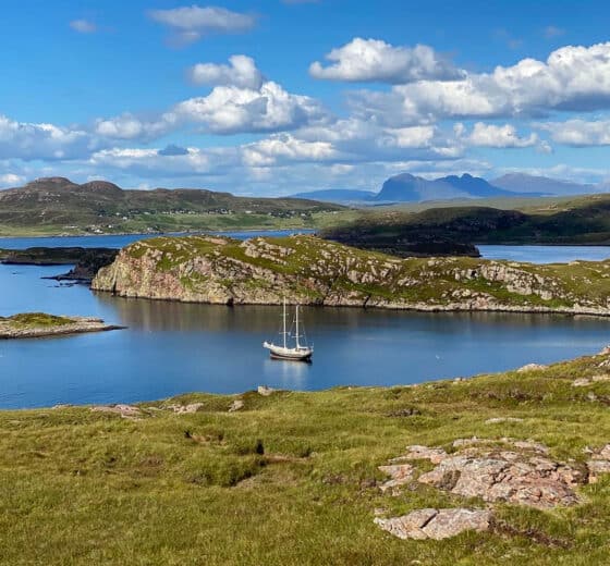 Steady yacht anchored Tanera Mor, Summer Isles, Hebrides, Scotland