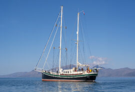Steady yacht at anchor in the Hebrides, Scotland