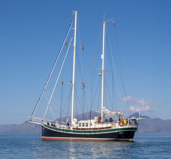 Steady yacht at anchor in the Hebrides, Scotland