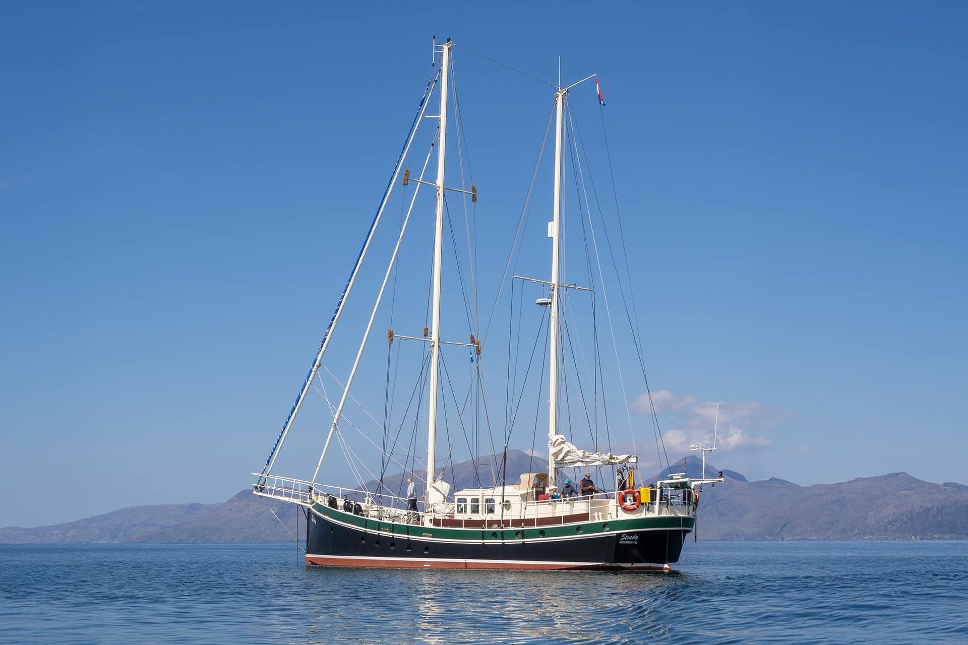 Steady yacht at anchor in the Hebrides, Scotland