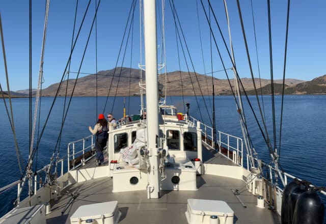 Steady yacht onboard anchored in the Hebrides, Scotland