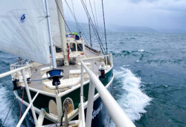 Steady yacht sailing from bow