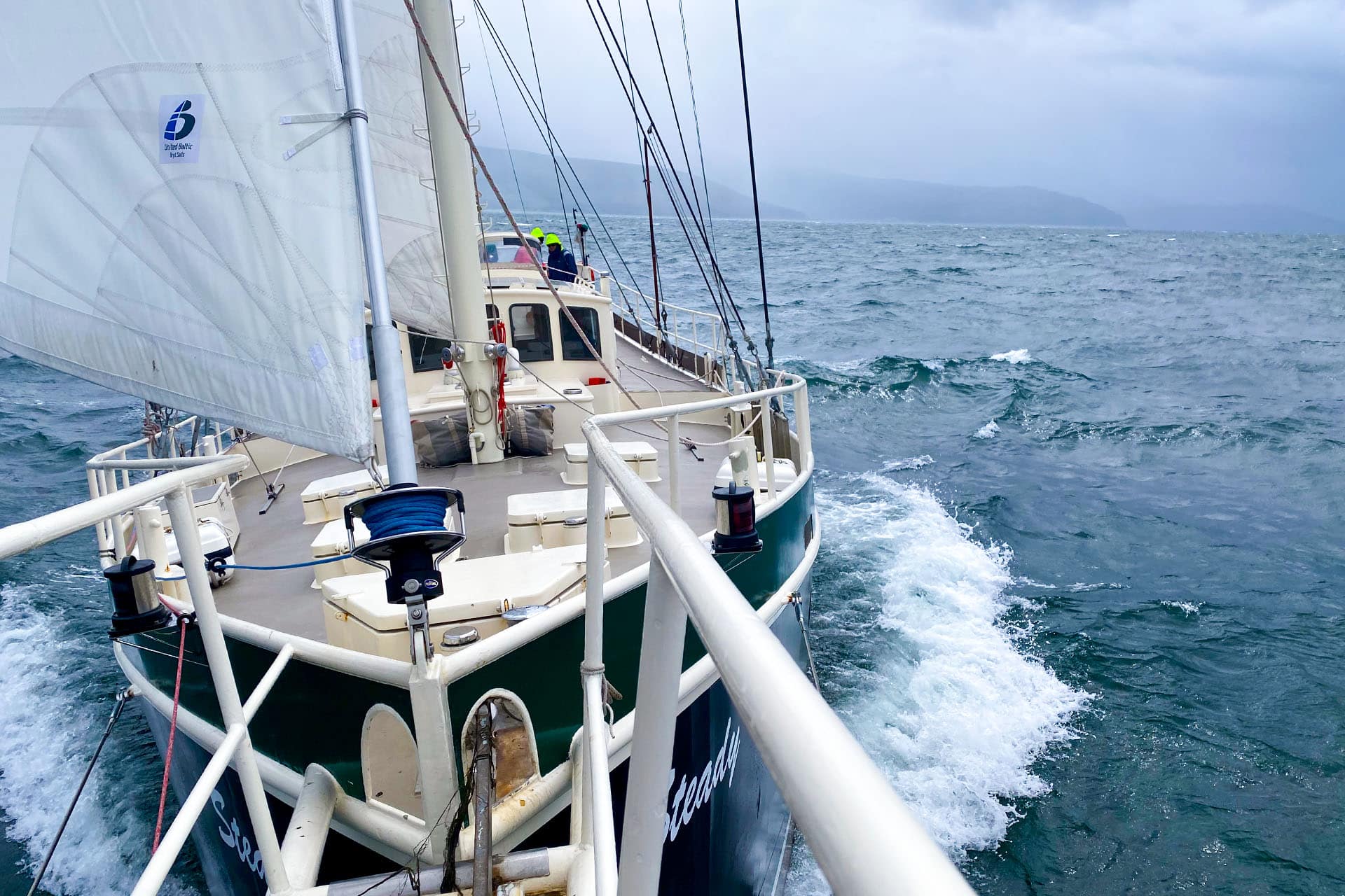 Steady yacht sailing from bow
