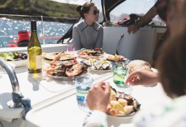 Stravaigin eating on deck