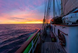 Sunrise on the deck of Blue Clipper