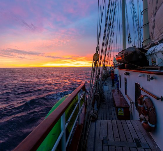Sunrise on the deck of Blue Clipper