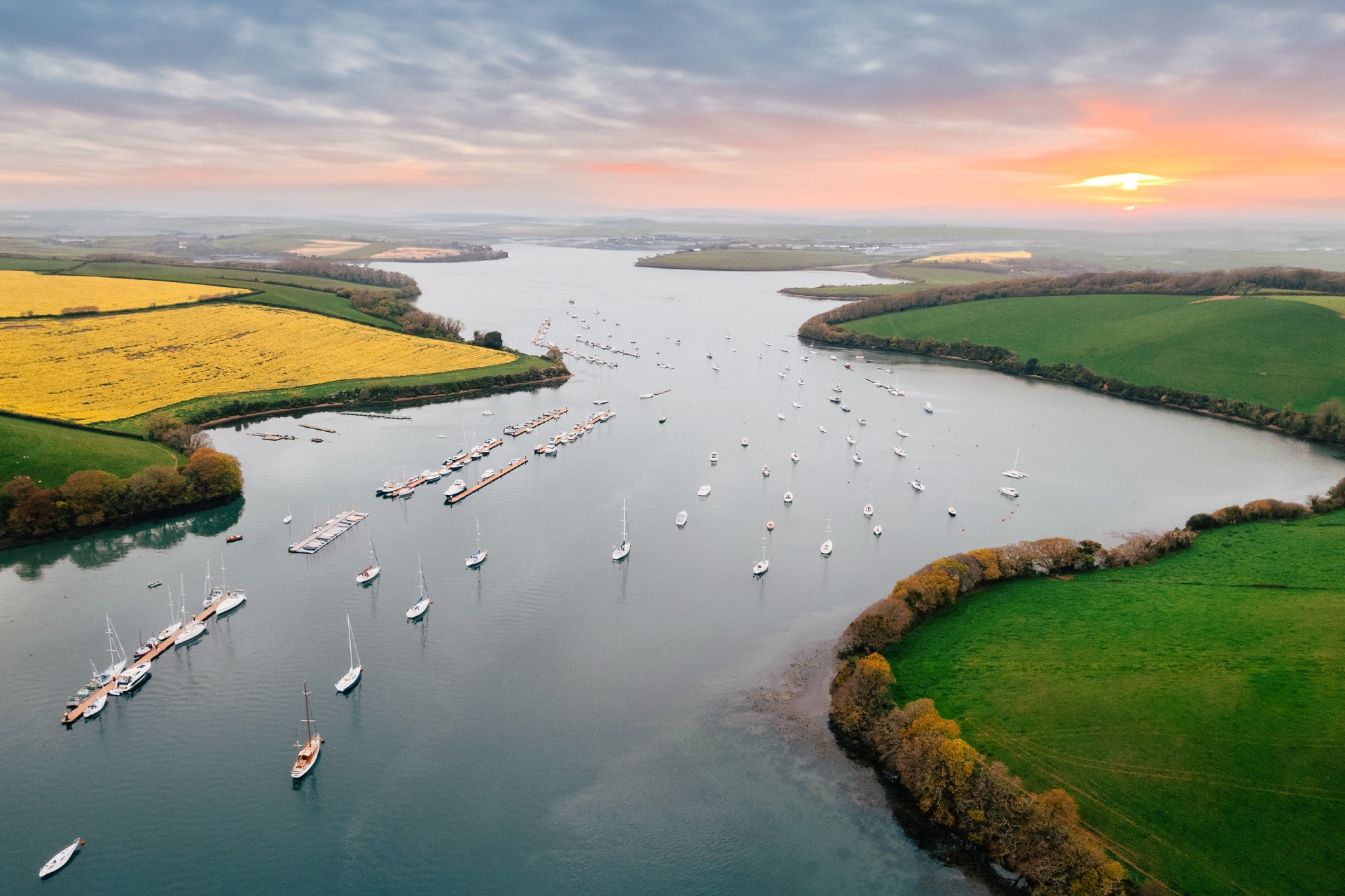 Sunset over Devon bay near Salcombe UK